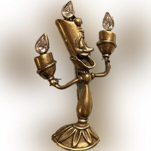Disney Lumiere Candle Beauty & the Beast Gold Tone Rhinestone Brooch Pin